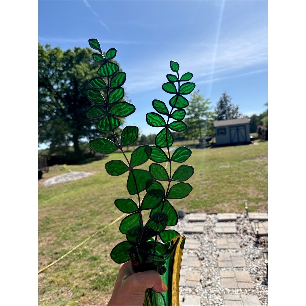 Stained glass eucalyptus branch, glass eucalyptus, plant stake for vase, Set 2
